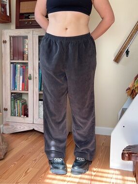 Alfred Dunner Vintage Charcoal Gray Corduroy Pants Elastic Waist Straight Leg 14